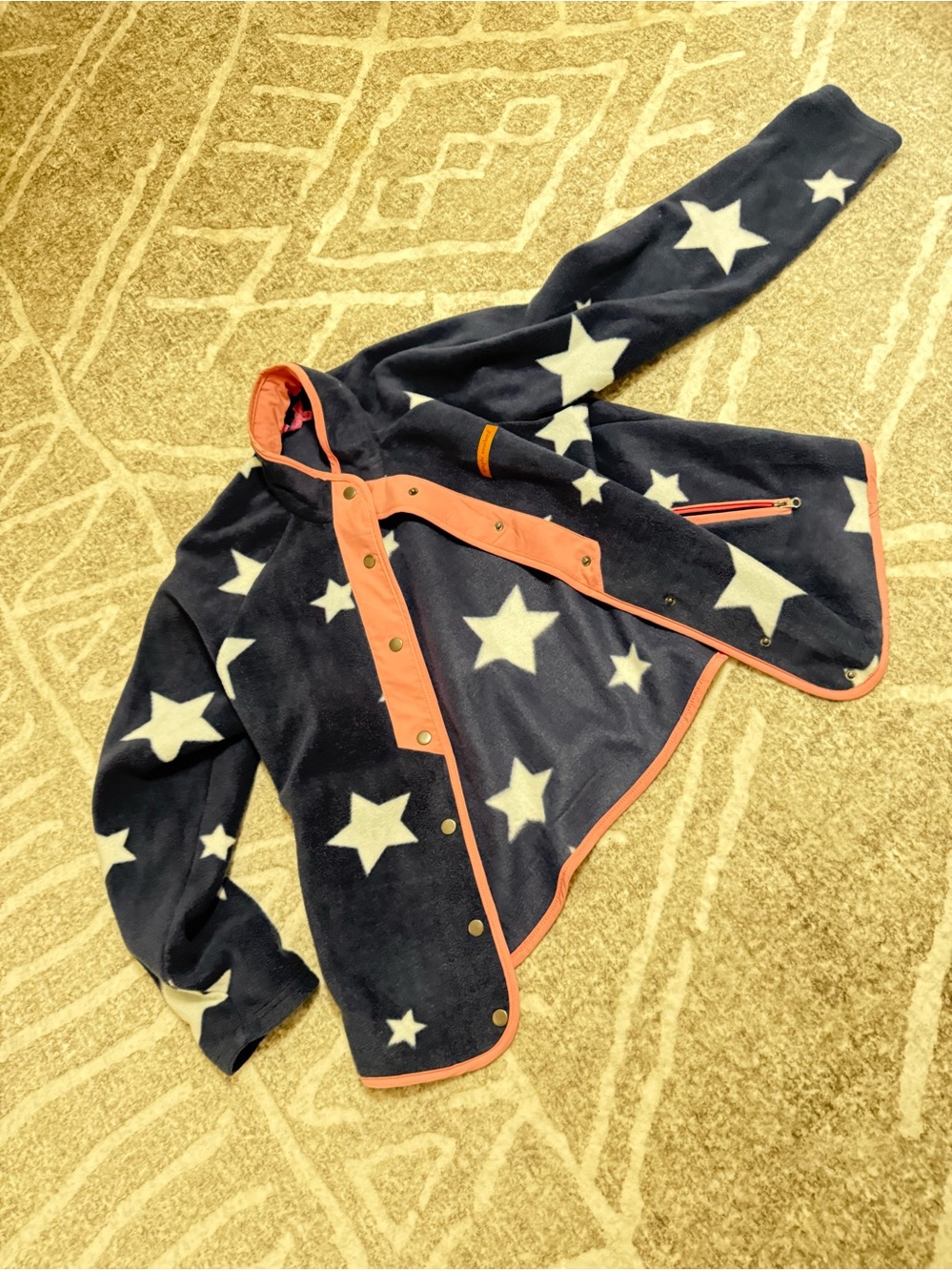 Navy Star Fleece Jacket with Pink Trim